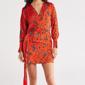 Joie Ronnie Front Wrap Long Sleeve Minidress in Poinciana Multi Size 4